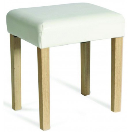 Milano Stool In Cream Faux Leather, Light Wood Leg