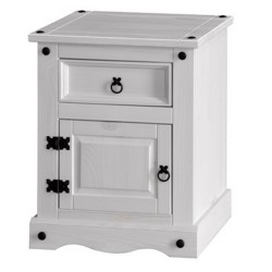 Corona White Wash 1 Door, 1 Drawer Bedside Cabinet