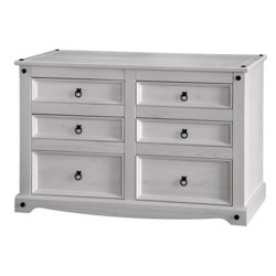 Corona White Wash 3+3 Drawer Wide Chest