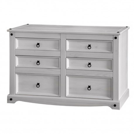 Corona White Wash 3+3 Drawer Wide Chest