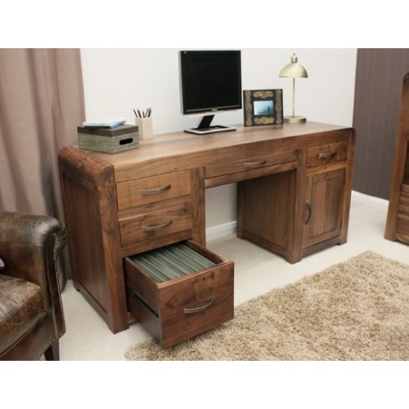 Shiro Walnut Twin Pedestal Computer Desk