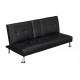 Cinema Sofa Bed, Black Faux Leather, Pull Down Drink Holder