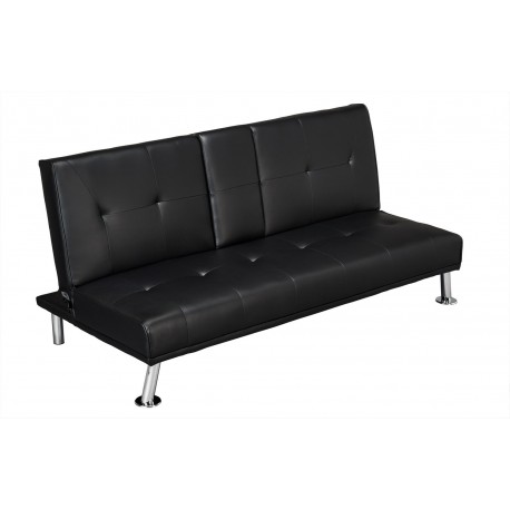 Cinema Sofa Bed, Black Faux Leather, Pull Down Drink Holder