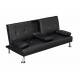 Cinema Sofa Bed, Black Faux Leather, Pull Down Drink Holder