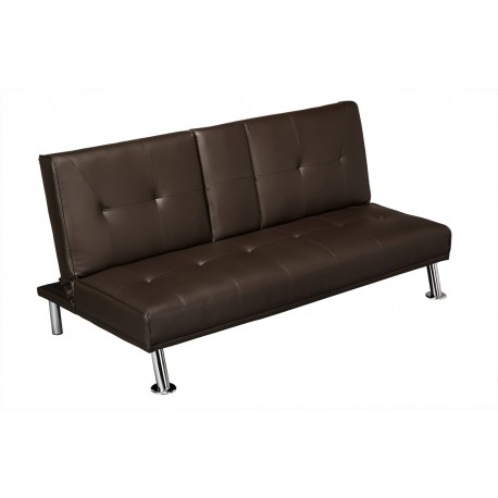 Cinema Sofa Bed, Brown Faux Leather, Pull Down Drink Holder.