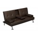 Cinema Sofa Bed, Brown Faux Leather, Pull Down Drink Holder.