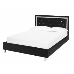 Crystalle 5'0" Kingsize Bed, Black Faux Leather, Diamante Trim Finish, Glamour Feel