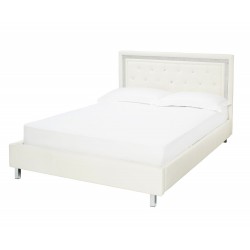 Crystalle 4'6" Double Bed, White Faux Leather, Diamante Trim Finish, Glamour Feel