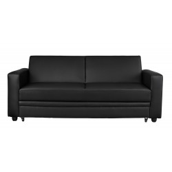 Detroit Sofa Bed, Black Faux Leather, Pull Out Storage Drawer On Castors