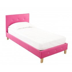 Diamante 3'0" Single Bed, Pink Faux Leather, Diamond Detail, Adds A Touch Of Bling