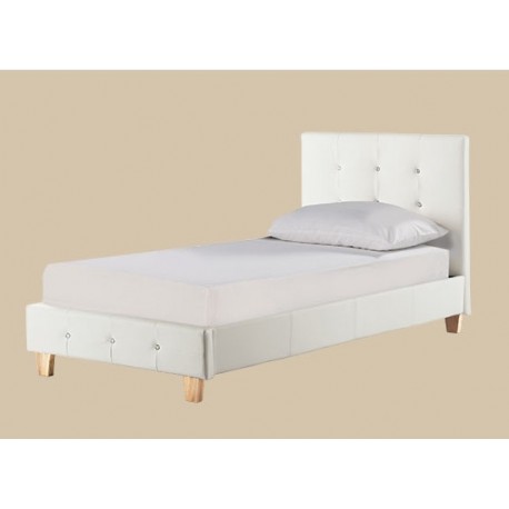Diamante 3'0" Single Bed, White Faux Leather, Diamond Detail, Adds A Touch Of Bling