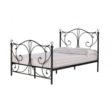 Florence 4'6" Double Bed, Black Metal Finish, Crystal Finials
