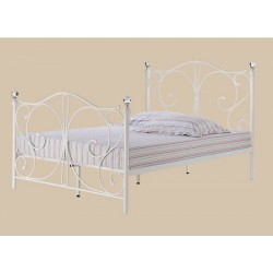 Florence 4'6" Double Bed, White Metal Finish, Crystal Finials