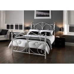 Florence 5'0" Kingsize Bed, White Metal Finish, Crystal Finials