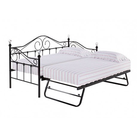 Florence Trundle Bed, Black Metal Finish, Crystal Finials