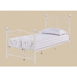 FLorence 3'0" Single Bed, White Metal Finish, Crystal Finials