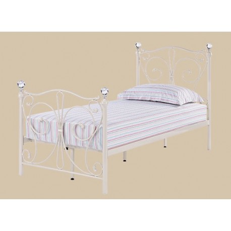 FLorence 3'0" Single Bed, White Metal Finish, Crystal Finials