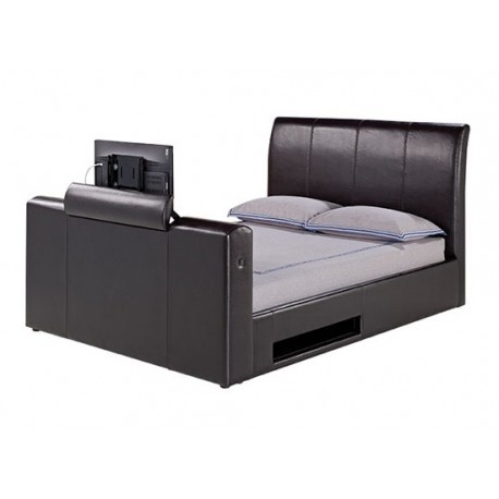 Manhattan 4'6" Double TV Bed, Fasionable Brown Faux Leather