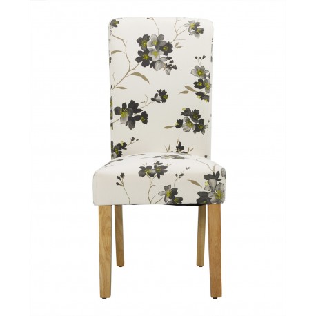 Freya Floral Dining Chair, Solid Wood Legs Pack of 2