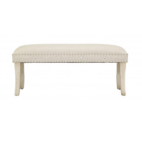 Lyon Bench, Diamnte And Stud Detail, Linen Style Fabric, Opulant Feel