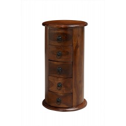 Darjeeling Round Drum, 5 Drawers, Elegant Classic Look, Solid Sheersham Wood