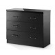 Novello 3 Drawer Chest, Uber Trendy Design, High Gloss Black