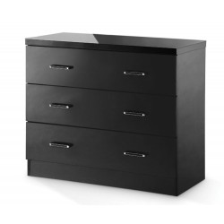 Novello 3 Drawer Chest, Uber Trendy Design, High Gloss Black