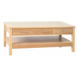 Oakridge 3 Drawer Coffee Table, Real Ash Veneer With Oak Finish, Suits Any Style