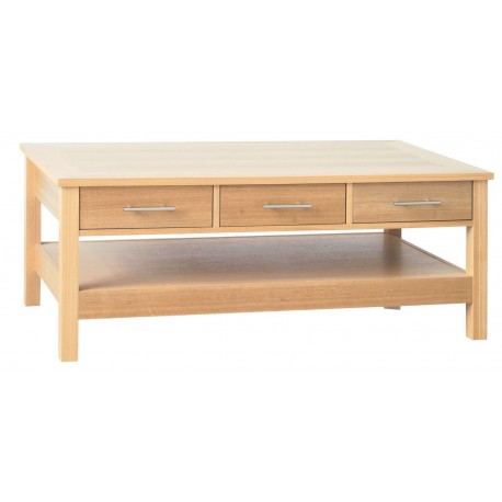 Oakridge 3 Drawer Coffee Table, Real Ash Veneer With Oak Finish, Suits Any Style