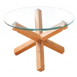 Oporto Coffee Table, Clear Bevelled Glass Top, Solid Oak Legs