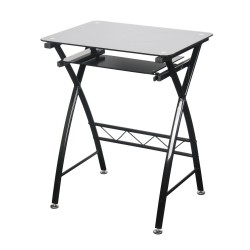 Chicago Computer Desk, Black Glass Top, Pull Out Shelf, Trendy Looking Style