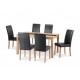 Ashleigh Dinning Set Large. 6 Black Leather Chairs, Black Glass Centre Strip