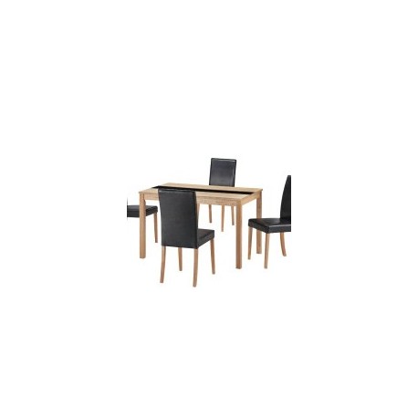 Ashleigh Dining Set Medium, 4 Black Faux Leather Chairs, Ash Veneers