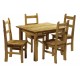 Ecudor Dining Set, 4 Chairs, Antique Waxed Finish, Mexican Pine