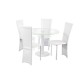 Lenora Circular White Dining Set, 4 White Faux Leather Chairs, Glass Top With White Trim