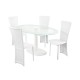 Lenora White Oval DIning Set, 4 White Faux Leather Chairs, Glass Top, White Trim