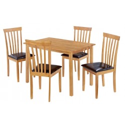 Newark Dining Set, 4 Oak Chairs With Brown Faux Leather Seat Pad, Natural Oak Finish,