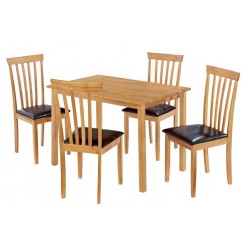 Newark Dining Set, 4 Oak Chairs With Brown Faux Leather Seat Pad, Natural Oak Finish,