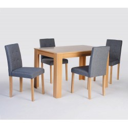Norfolk Dining Set, 4 Grey Fabric Chairs, Oak finish