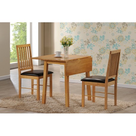 Palma Dining Set, 2 Chairs With Brown Faux Leather Seat Pads, Rubberwood, Oak Finish