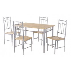 Paloma Dining Set, 4 Solid Chairs, Silver Finish