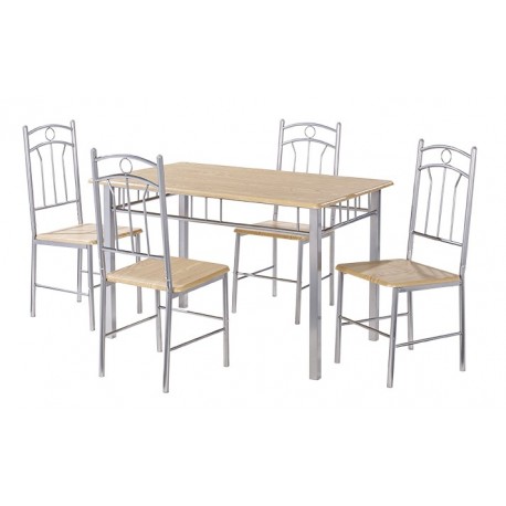Paloma Dining Set, 4 Solid Chairs, Silver Finish