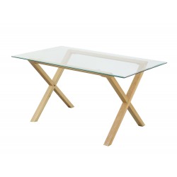 Cadiz Table Only, Solid Oak Legs, Metal Disc Fastening, Bevelled Edge Glass