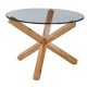 Oporto Large Round Table, Clear Bevelled Glass Top, Solid Oak Legs