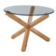Oporto Large Round Table, Clear Bevelled Glass Top, Solid Oak Legs