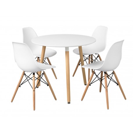 Orly White Round Table, Tapered Angled Legs, Retro Style