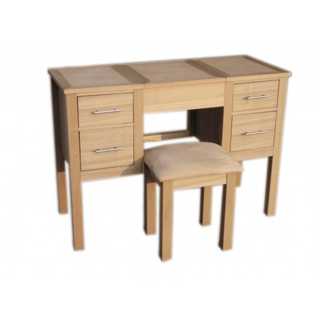 Oakridge Dressing Table & Stool, Includes Folding Mirror, Ash Veneer, Oak Finish