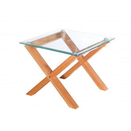 Cadiz End/Lamp Table, Solid Oak Legs, Metal Disc Fastening, Bevelled Edge Glass