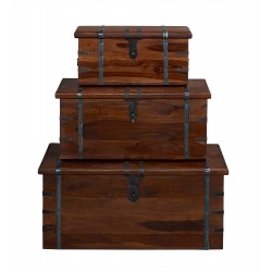 Darjeeling Set Of 3 Storage Trunks, SolidSheesham Wood