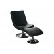 Vegas Easy Chair iin Black Faux Leather and Chrome Base with Stool